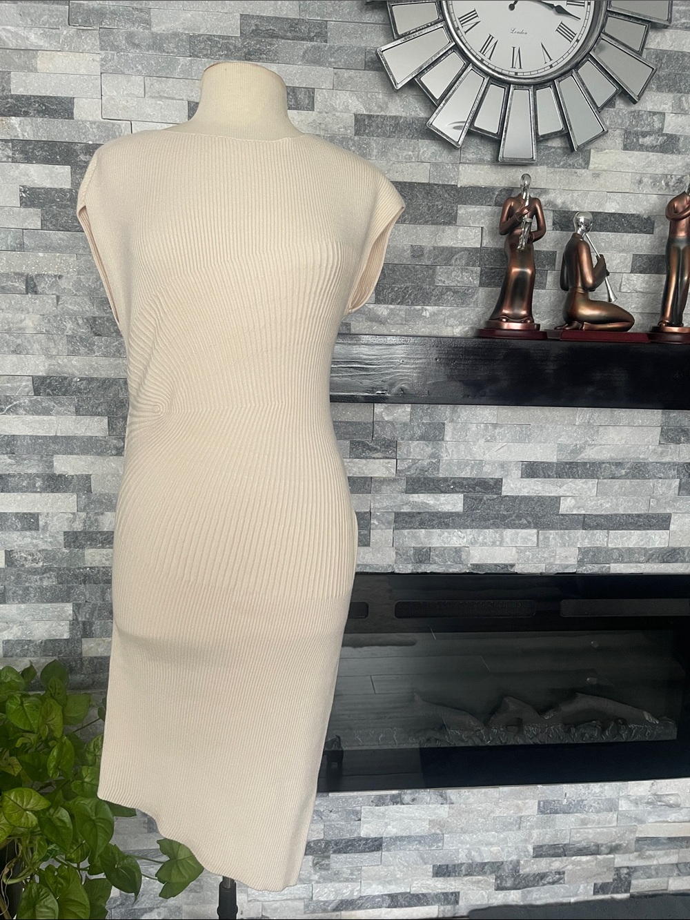 White House Black Market Ribbed Knit Sweater Dress Whitecap Gray Midi M